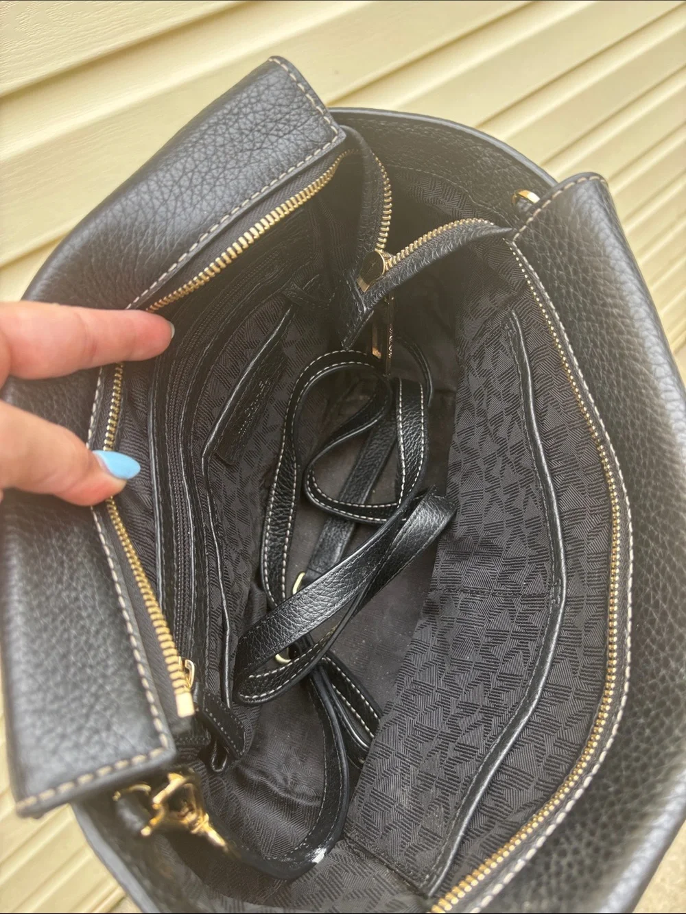 Michael Kors Black Pebbled Leather Top-Handle Satchel with Gold Hardware